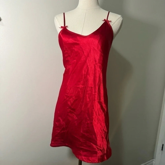 La Senza Y2K red  coquette bow detail satin mini slip dress S - Picture 2 of 5